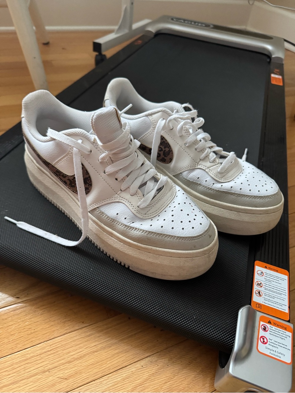 Nike White Platform Low-Top Sneakers with Leopard Swoosh